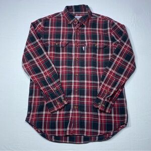 Carhartt Men's Plaid Flannel Black and Red 100% Cotton Size Medium